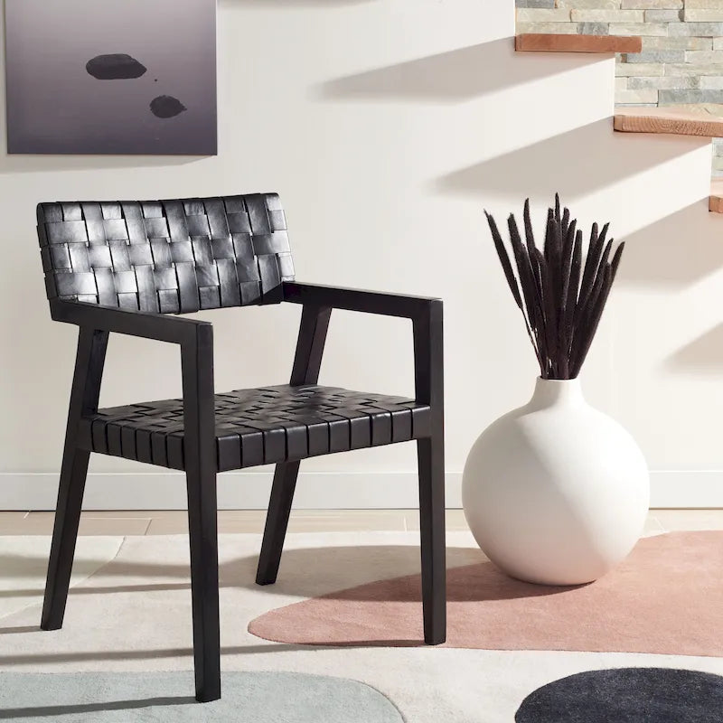 Woven Leather Dining Room Chair - 22.1 W x 20.9 L x 31.9 H
