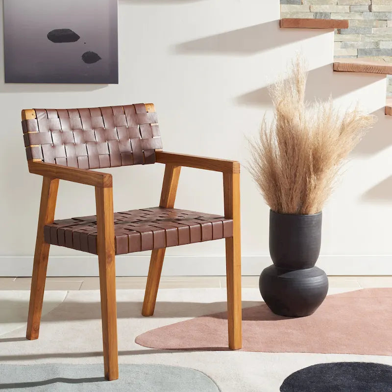 Woven Leather Dining Room Chair - 22.1 W x 20.9 L x 31.9 H