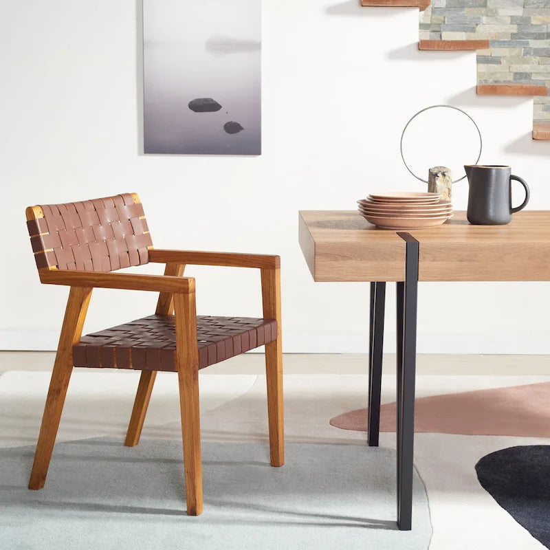 Woven Leather Dining Room Chair - 22.1 W x 20.9 L x 31.9 H