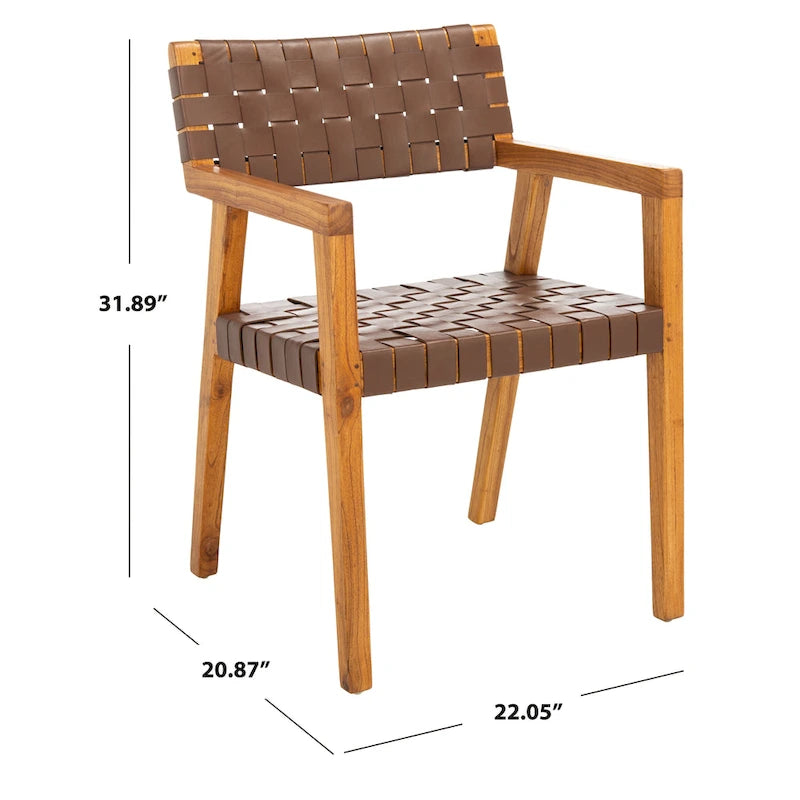 Woven Leather Dining Room Chair - 22.1 W x 20.9 L x 31.9 H