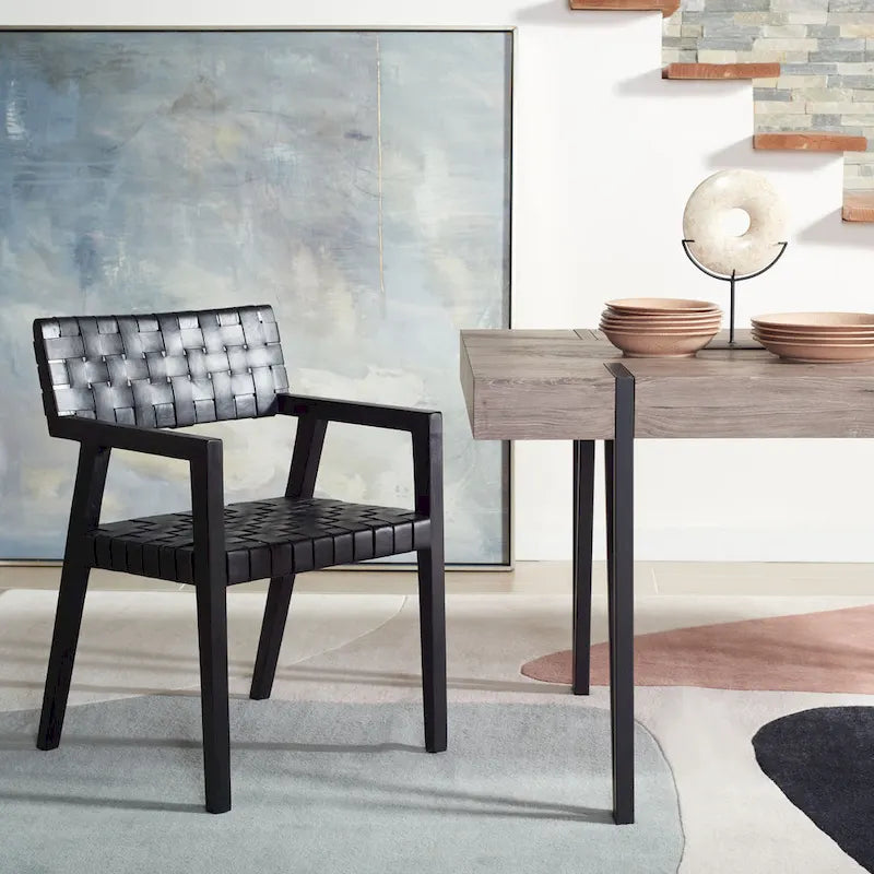 Woven Leather Dining Room Chair - 22.1 W x 20.9 L x 31.9 H