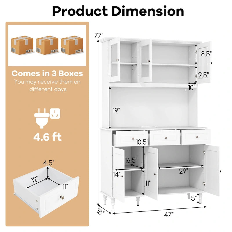 77 Tall Kitchen Pantry Storage Cabinet with LED Lights