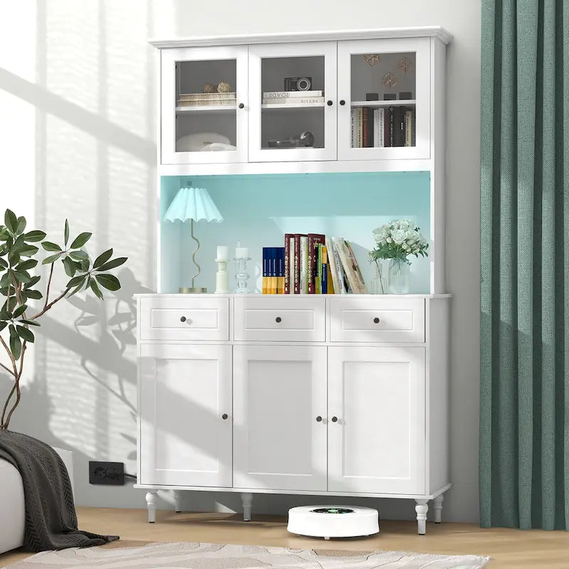 77 Tall Kitchen Pantry Storage Cabinet with LED Lights