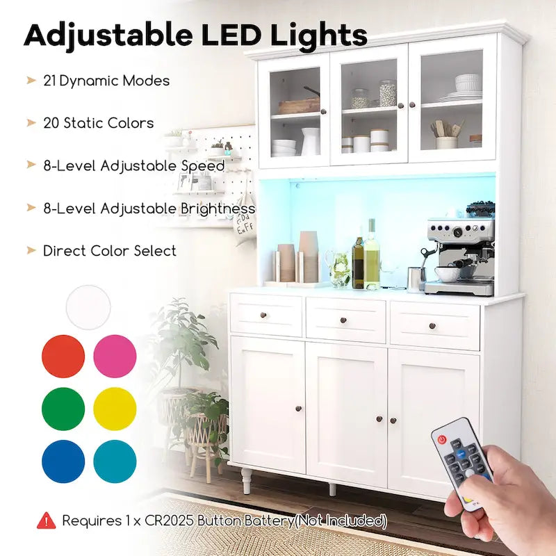 77 Tall Kitchen Pantry Storage Cabinet with LED Lights