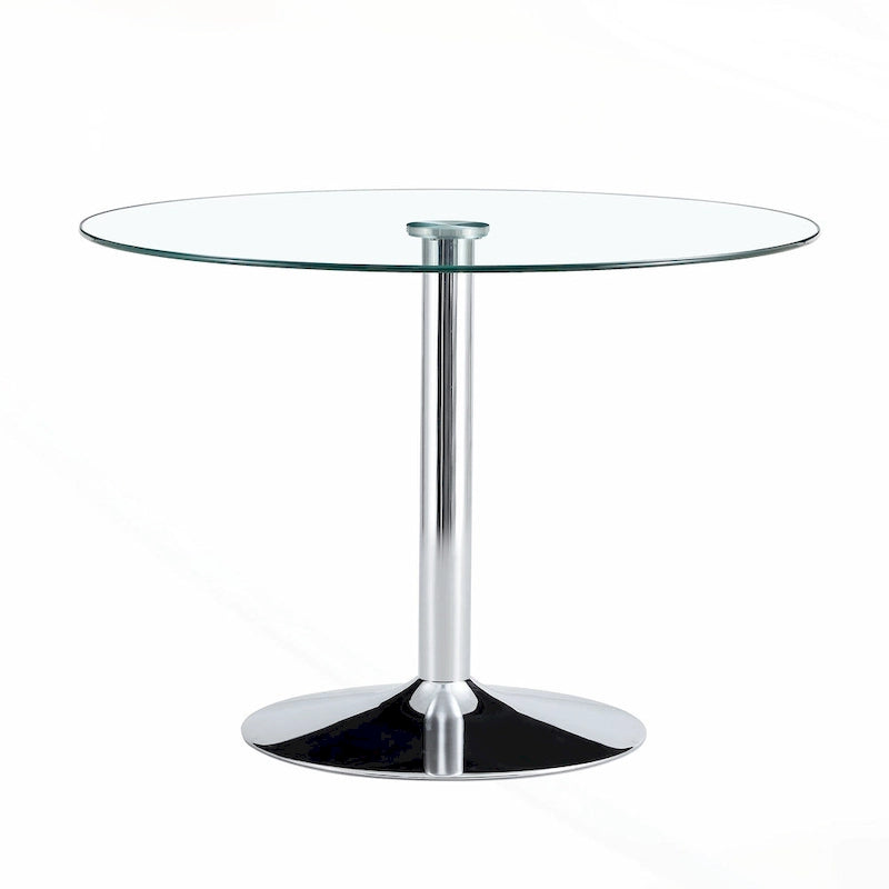 Modern Circular Dining Table with Stylish Glass Top and Sturdy Metal Legs for Various Spaces