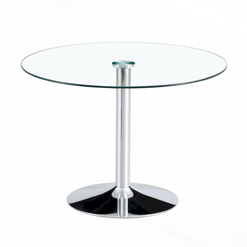 Modern Circular Dining Table with Stylish Glass Top and Sturdy Metal Legs for Various Spaces