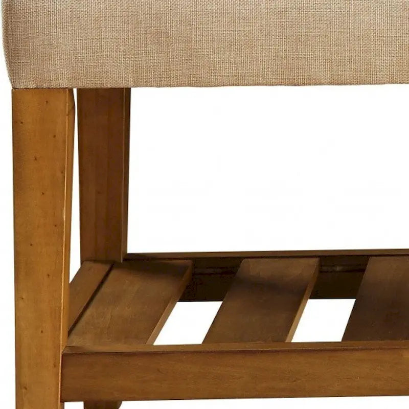 40 Beige and Brown Upholstered Polyester Bench with Shelves