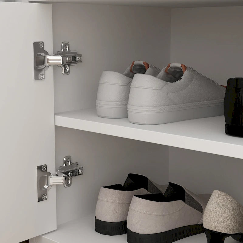 35.8W White Storage Bench with Drawers and Padded Seat Cushion