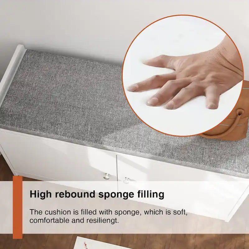 35.8W White Storage Bench with Drawers and Padded Seat Cushion