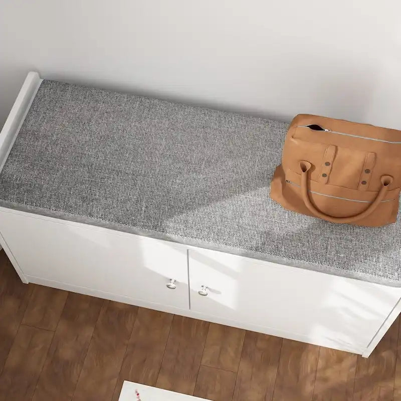 35.8W White Storage Bench with Drawers and Padded Seat Cushion