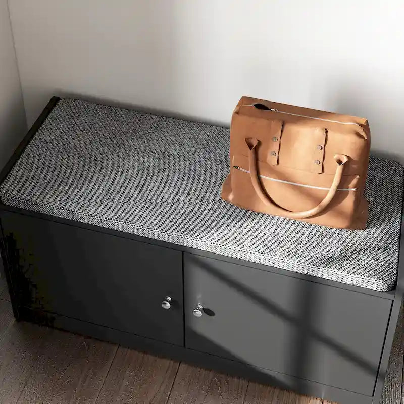 35.8W White Storage Bench with Drawers and Padded Seat Cushion