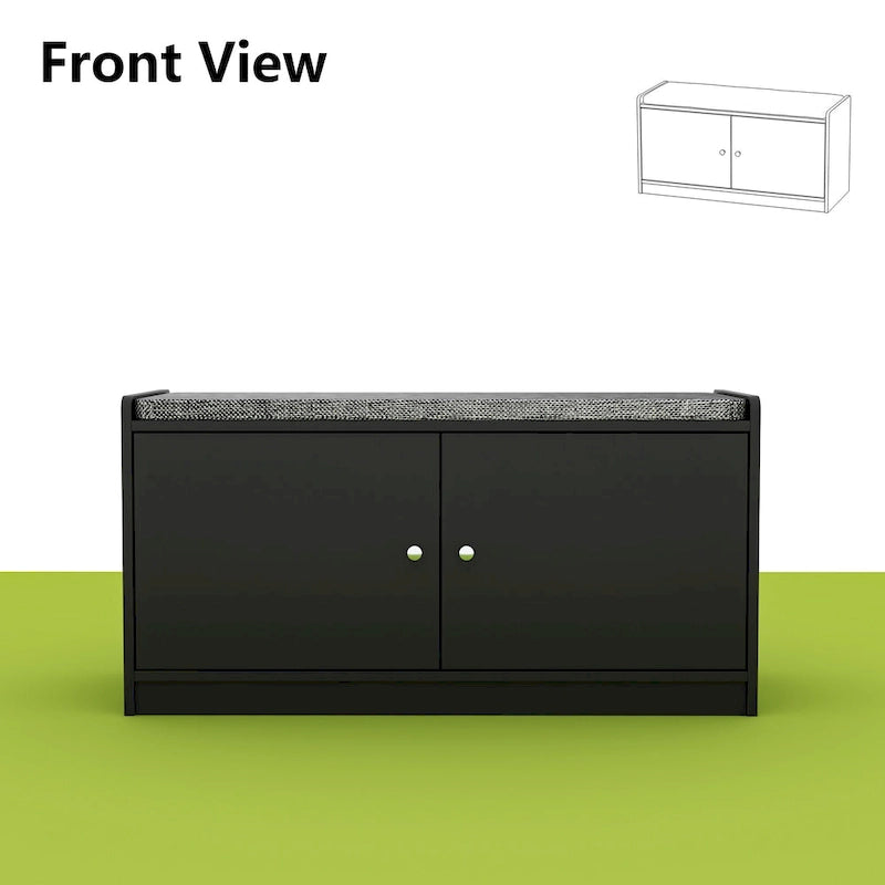 35.8W White Storage Bench with Drawers and Padded Seat Cushion