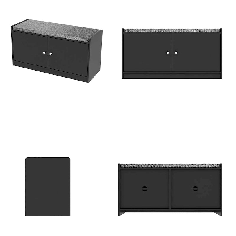 35.8W White Storage Bench with Drawers and Padded Seat Cushion