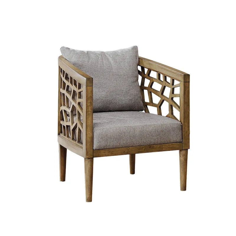 Mid-Century Modern Upholstered Accent Chair with Solid Wood Frame and Oak Finish