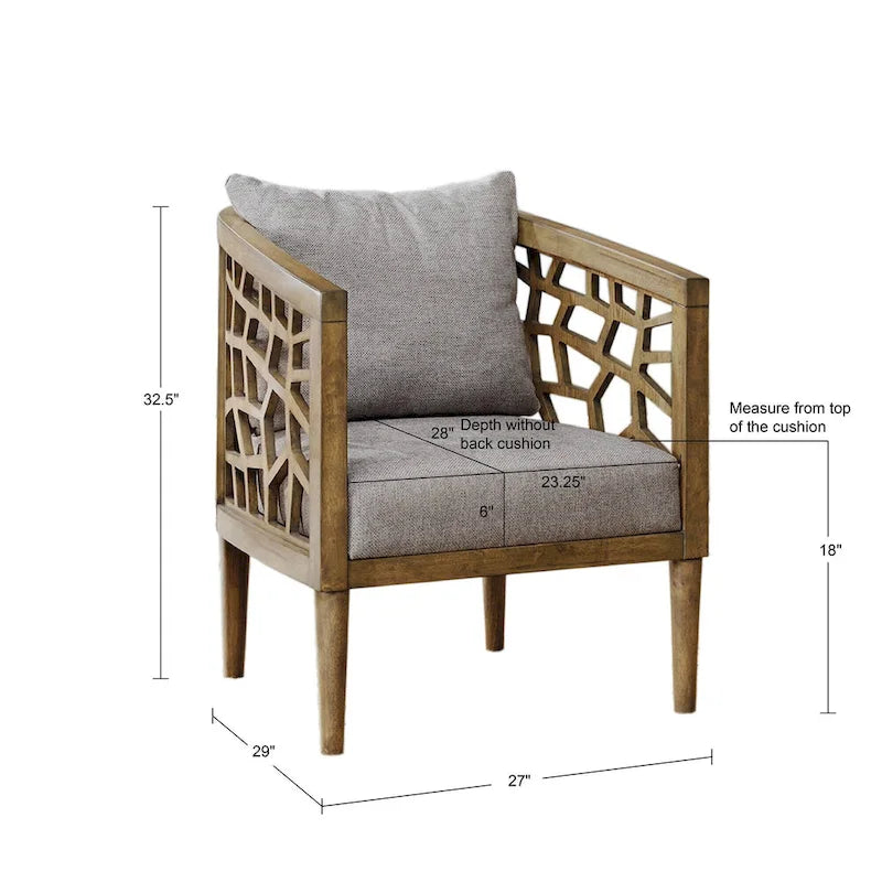 Mid-Century Modern Upholstered Accent Chair with Solid Wood Frame and Oak Finish