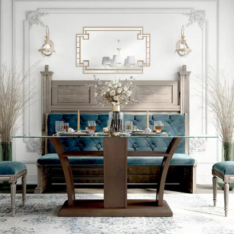 Contemporary Cherry 72-inch Glass Top Dining Table