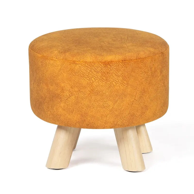 Round Ottoman Velvet Foot Rest Stool with Non-Skid Legs