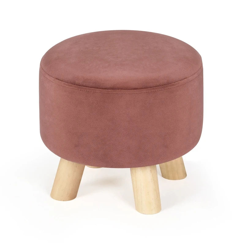 Round Ottoman Velvet Foot Rest Stool with Non-Skid Legs