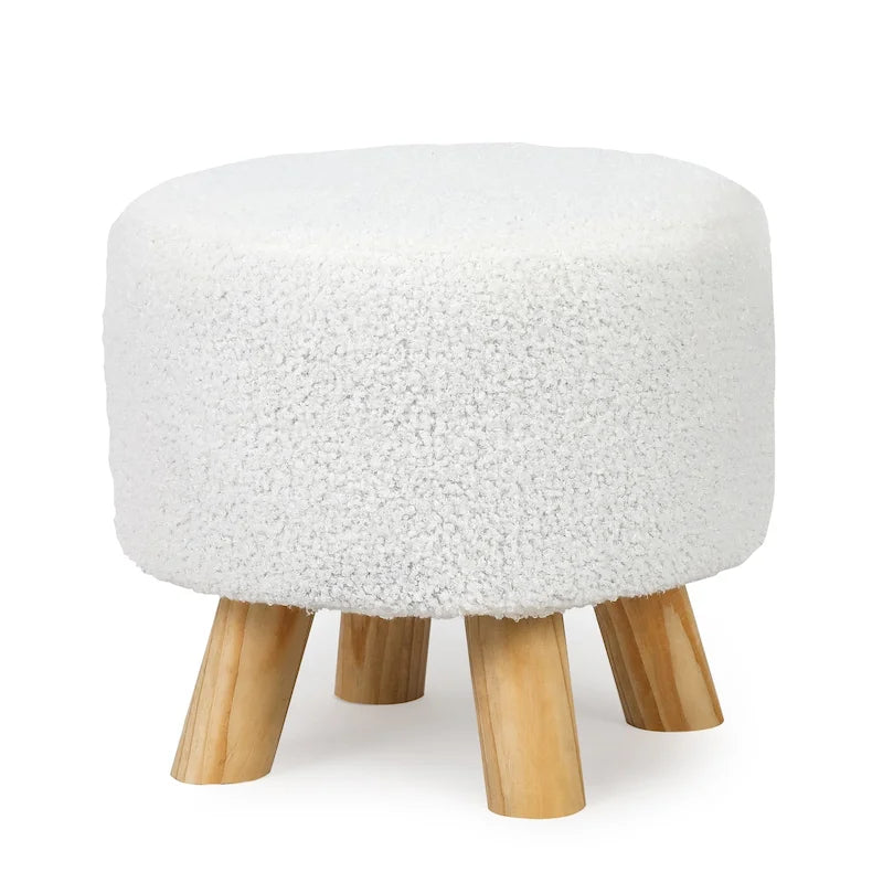 Round Ottoman Velvet Foot Rest Stool with Non-Skid Legs