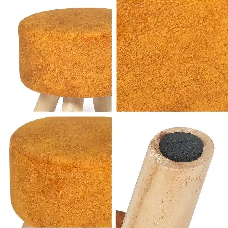 Round Ottoman Velvet Foot Rest Stool with Non-Skid Legs