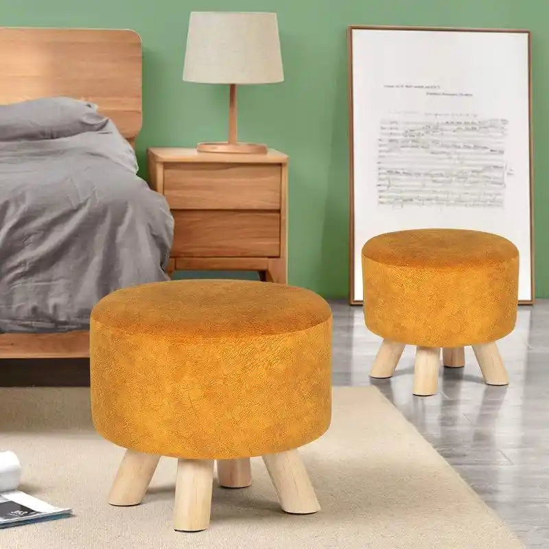 Round Ottoman Velvet Foot Rest Stool with Non-Skid Legs