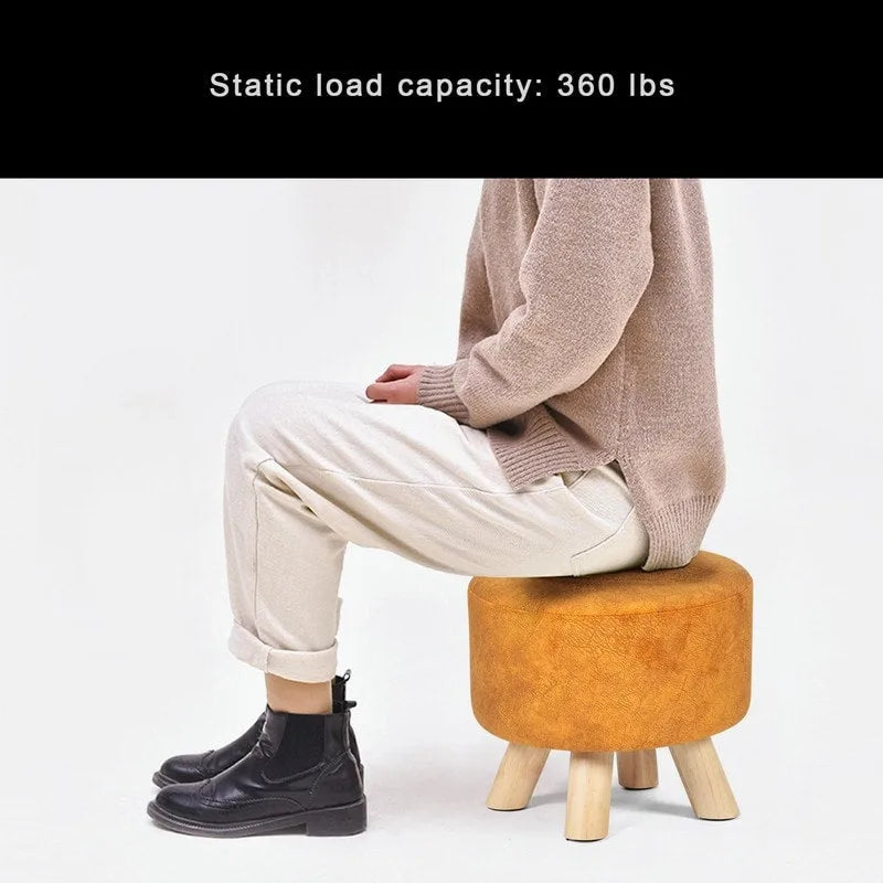 Round Ottoman Velvet Foot Rest Stool with Non-Skid Legs