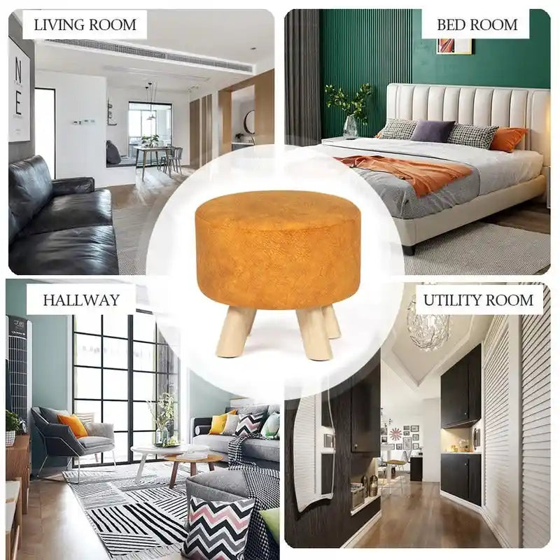 Round Ottoman Velvet Foot Rest Stool with Non-Skid Legs