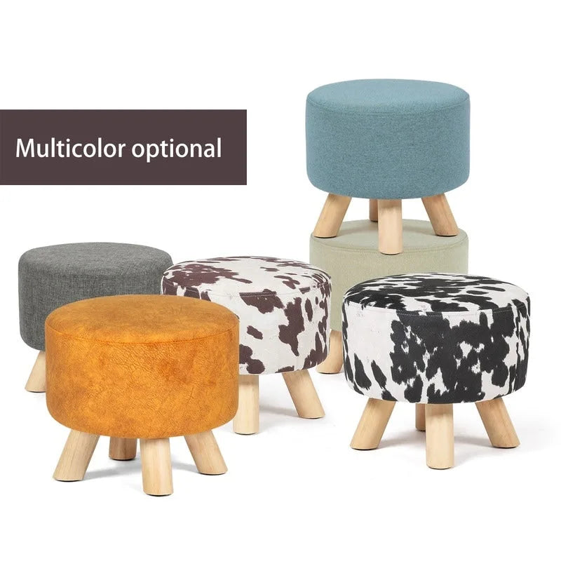 Round Ottoman Velvet Foot Rest Stool with Non-Skid Legs