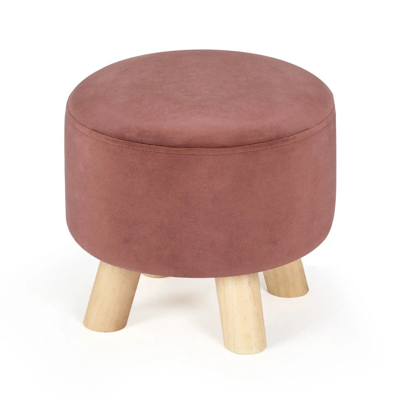 Round Ottoman Velvet Foot Rest Stool with Non-Skid Legs