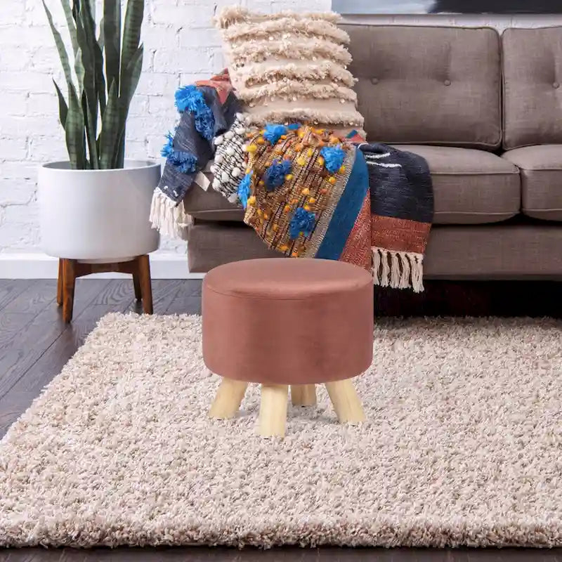 Round Ottoman Velvet Foot Rest Stool with Non-Skid Legs