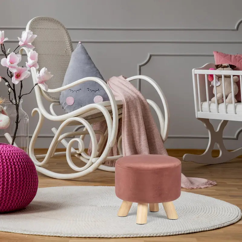 Round Ottoman Velvet Foot Rest Stool with Non-Skid Legs