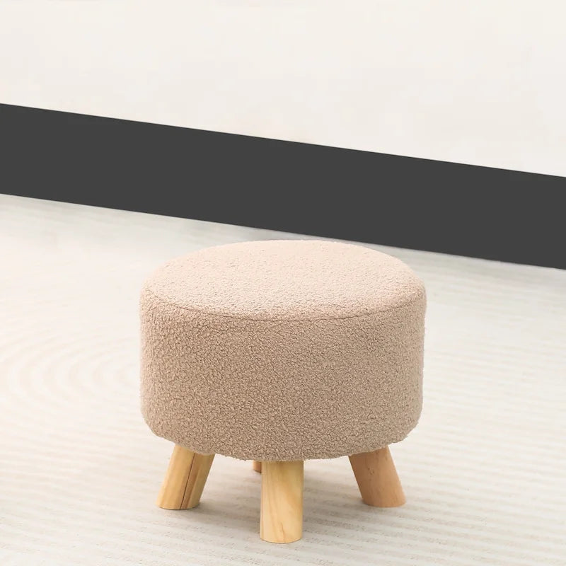Round Ottoman Velvet Foot Rest Stool with Non-Skid Legs
