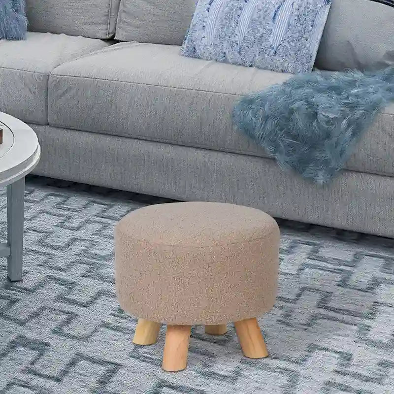 Round Ottoman Velvet Foot Rest Stool with Non-Skid Legs