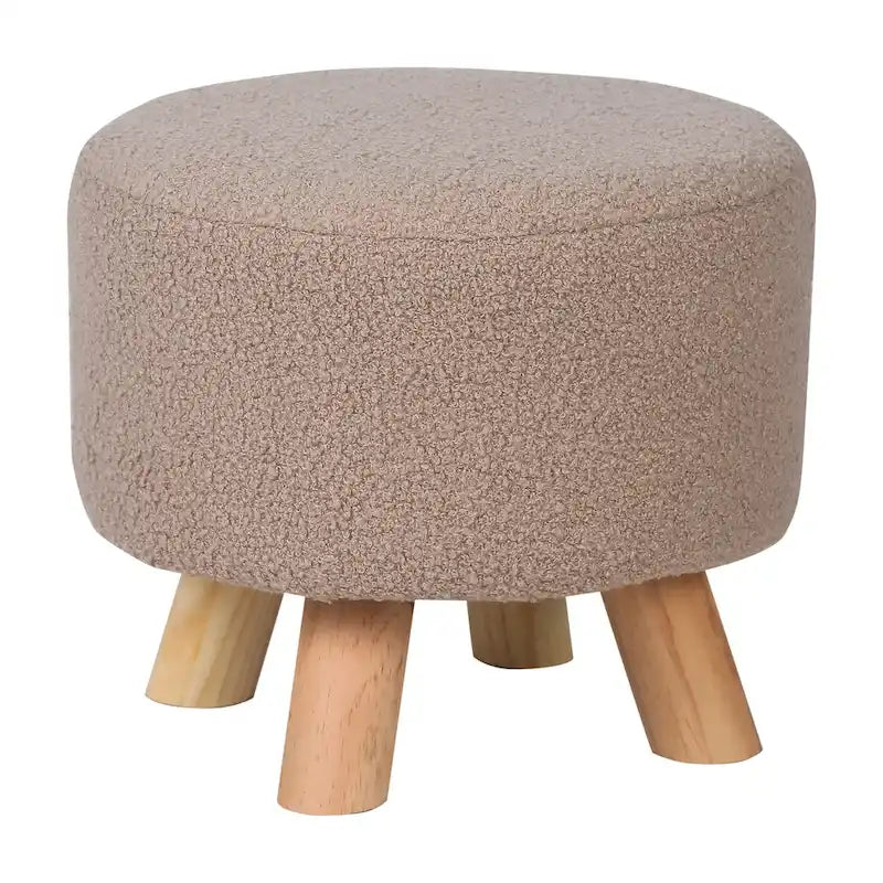 Round Ottoman Velvet Foot Rest Stool with Non-Skid Legs