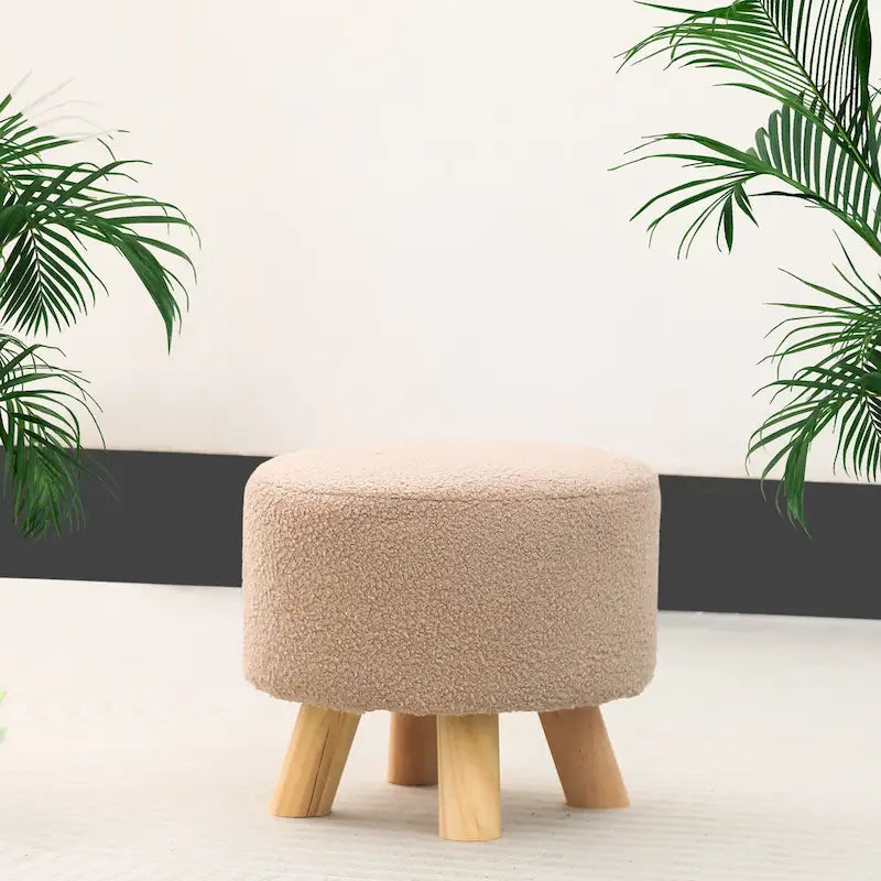 Round Ottoman Velvet Foot Rest Stool with Non-Skid Legs