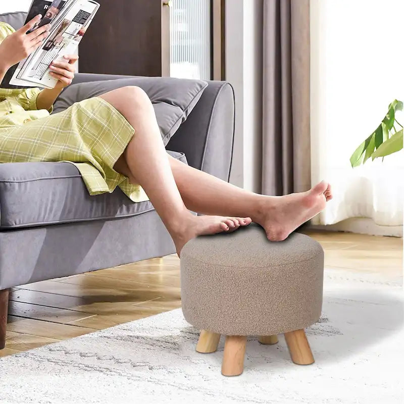 Round Ottoman Velvet Foot Rest Stool with Non-Skid Legs