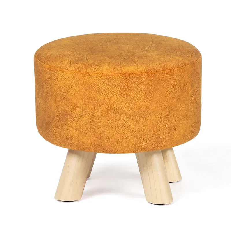 Round Ottoman Velvet Foot Rest Stool with Non-Skid Legs