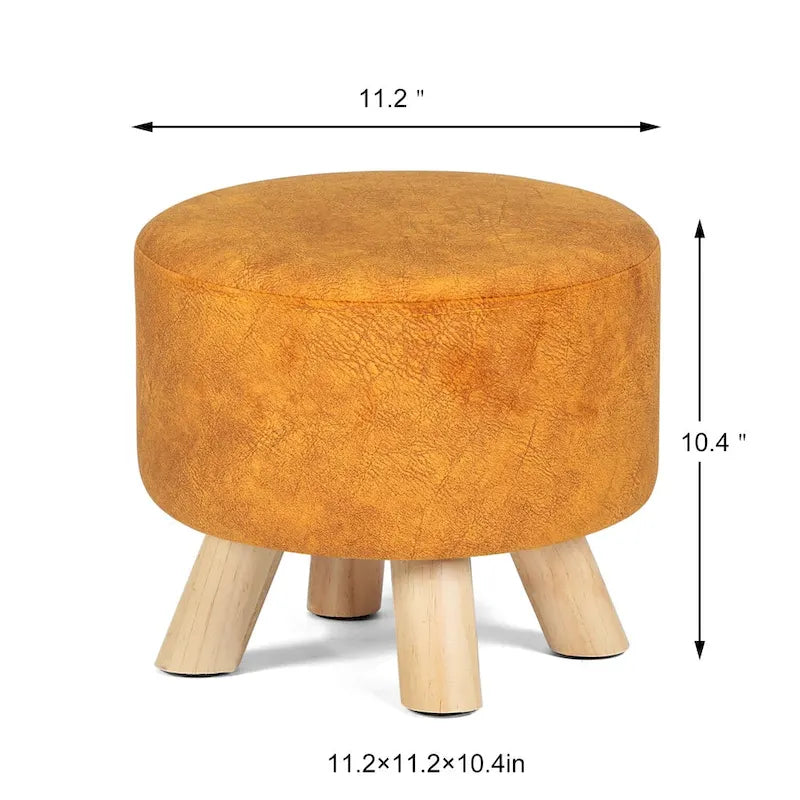 Round Ottoman Velvet Foot Rest Stool with Non-Skid Legs