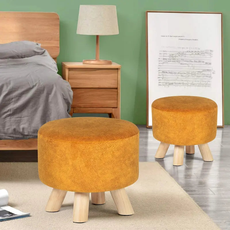 Round Ottoman Velvet Foot Rest Stool with Non-Skid Legs