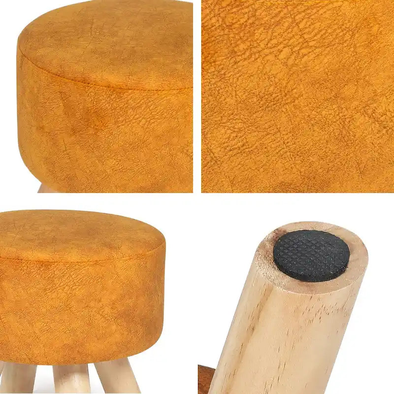 Round Ottoman Velvet Foot Rest Stool with Non-Skid Legs