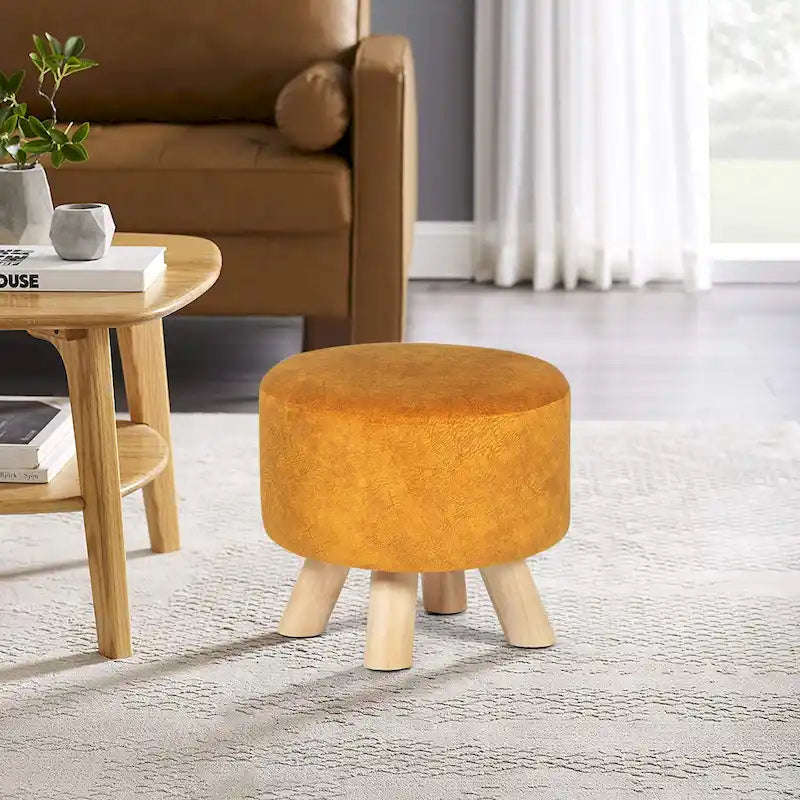 Round Ottoman Velvet Foot Rest Stool with Non-Skid Legs