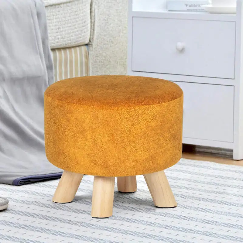 Round Ottoman Velvet Foot Rest Stool with Non-Skid Legs