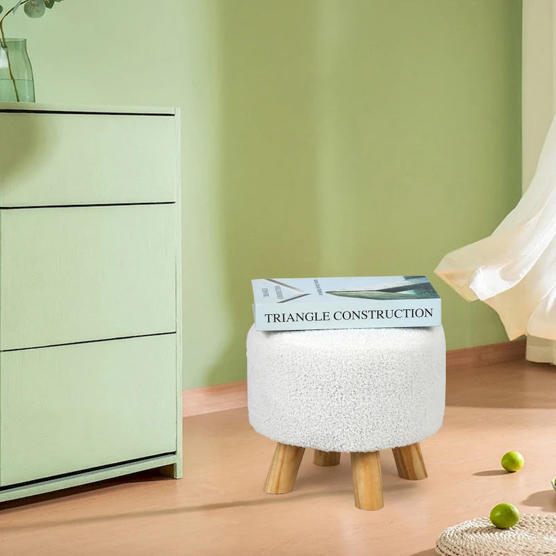 Round Ottoman Velvet Foot Rest Stool with Non-Skid Legs