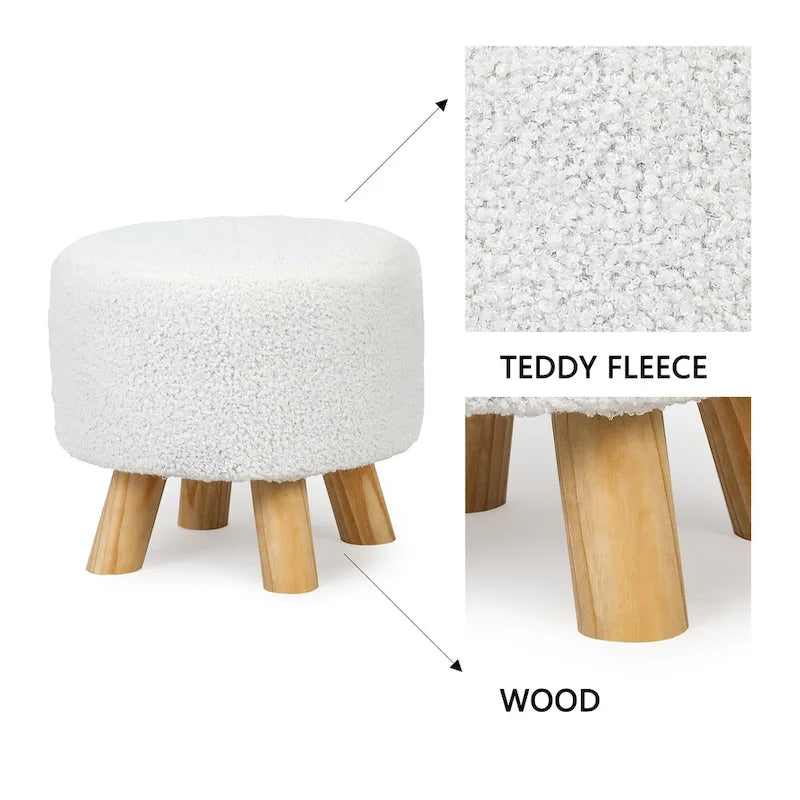 Round Ottoman Velvet Foot Rest Stool with Non-Skid Legs