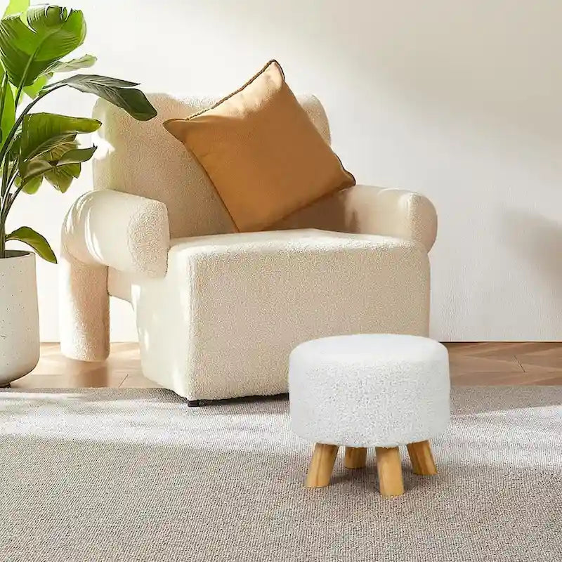 Round Ottoman Velvet Foot Rest Stool with Non-Skid Legs