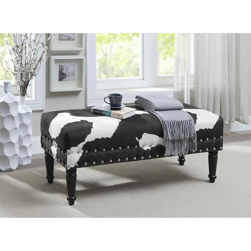 Cow Print Bench with Nailheads