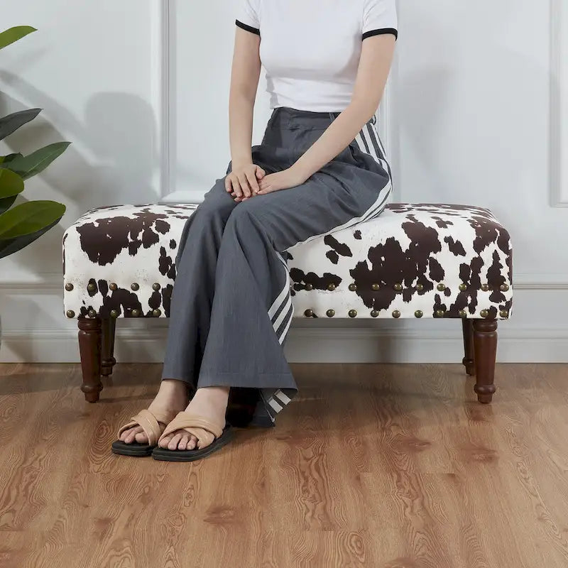 Cow Print Bench with Nailheads