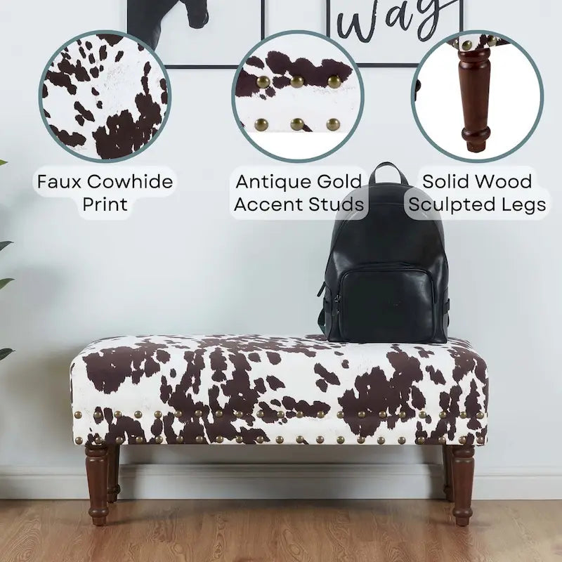 Cow Print Bench with Nailheads