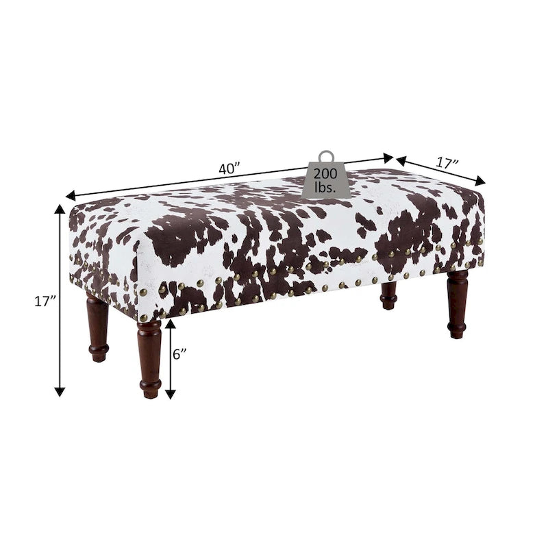 Cow Print Bench with Nailheads