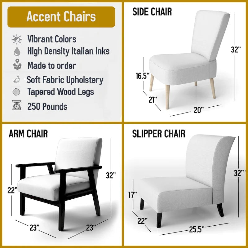 Blue and Yellow Upholstered Abstract Accent Chair and Modern Contemporary Arm Chair